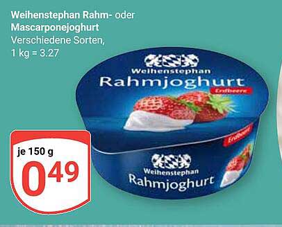 Weihenstephan Rahm- oder Mascarponejoghurt, verschiedene Sorten, 150 g