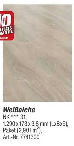 Weißeiche Laminat NK *** 31, 1.290 x 173 x 3,8 mm
