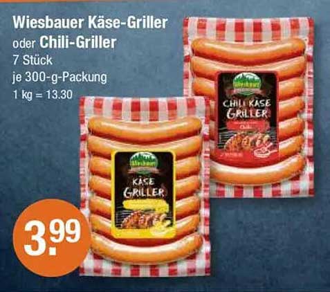Wiesbauer Käse-Griller oder Chili-Griller - 7 Stück je 300-g-Packung