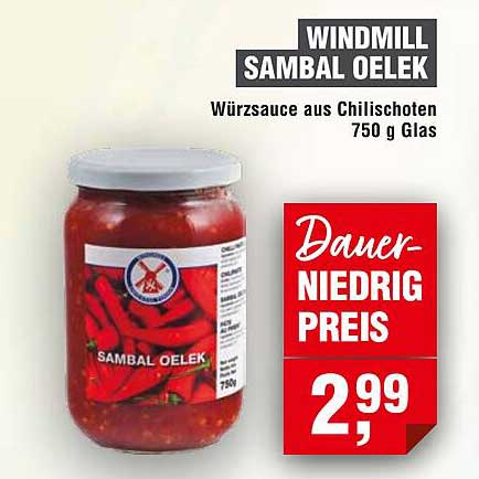WINDMILL SAMBAL OELEK - Würzsauce aus Chilischoten 750 g Glas