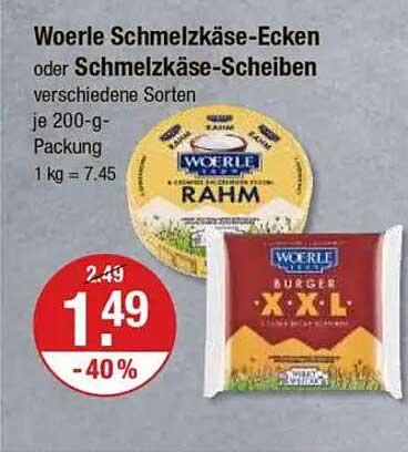 Woerle Schmelzkäse-Ecken oder Schmelzkäse-Scheiben - verschiedene Sorten je 200-g-Packung