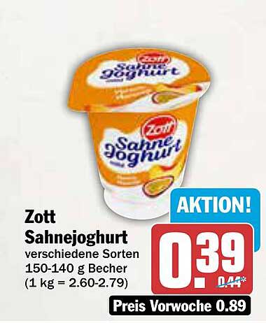 Zott Sahnejoghurt verschiedene Sorten 150-140 g Becher