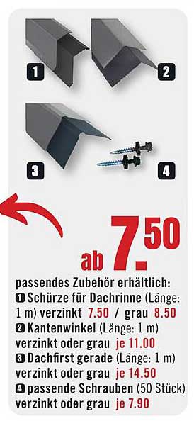 Zubehör für Dachrinnen und Kantenwinkel ab 7,50 €