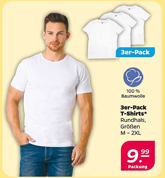 3er-Pack T-Shirts in Rundhals, Größen M – 2XL