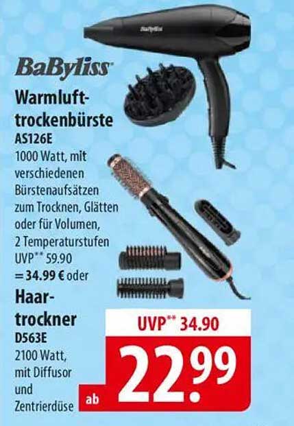 BaByliss Warmlufttrockebürste AS126E & Haartrockner D563E