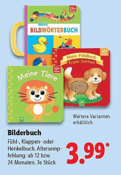 Bilderbuch - Fühl-, Klappen- oder Henkelbuch, ab 12 bzw. 24 Monaten, Je Stück