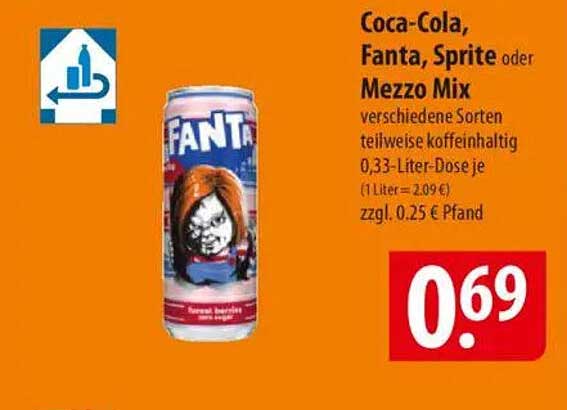 Coca-Cola, Fanta, Sprite oder Mezzo Mix 0,33-Liter-Dose