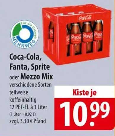 Coca-Cola, Fanta, Sprite oder Mezzo Mix - 12 PET-Flaschen Kiste