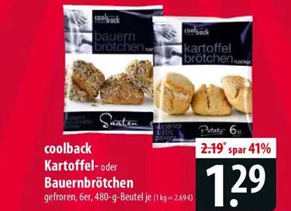 coolback Kartoffel- oder Bauernbrötchen gefroren, 6er, 480-g-Beutel