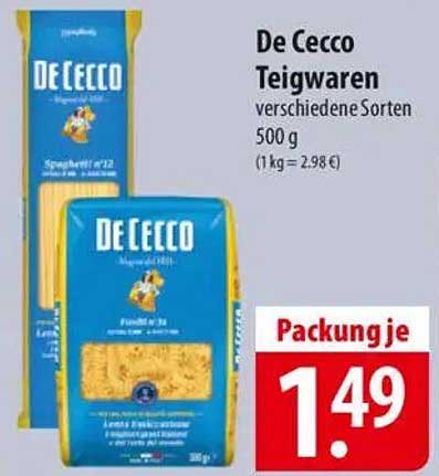 De Cecco Teigwaren verschiedene Sorten 500 g