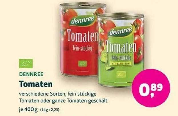 DENNREE Tomaten, verschiedene Sorten, fein Stückige oder ganze Tomaten, je 400 g