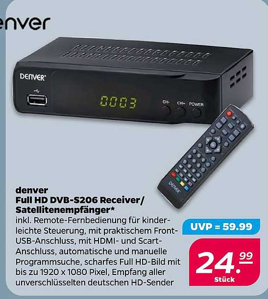 Denver Full HD DVB-S206 Receiver/Satellitenempfänger