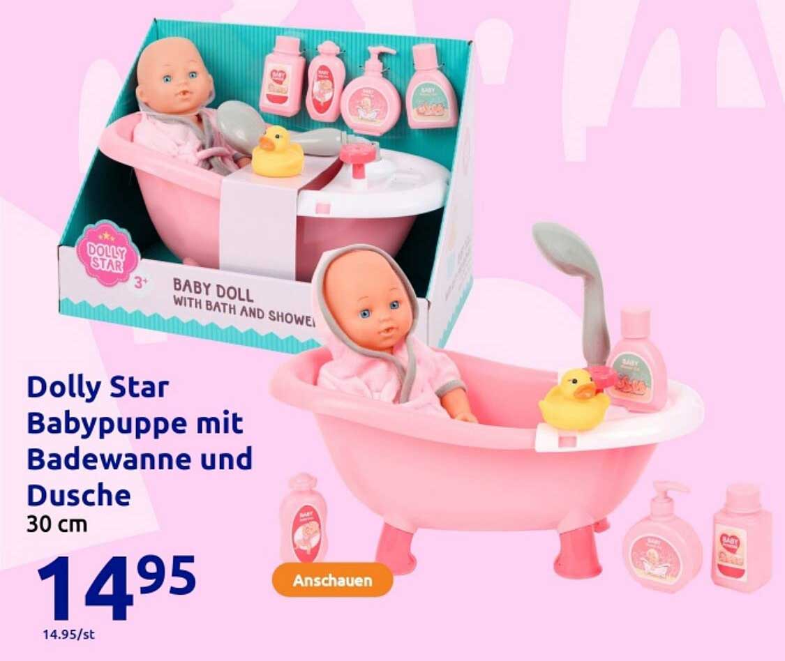 Dolly Star Babypuppe mit Badewanne und Dusche 30 cm