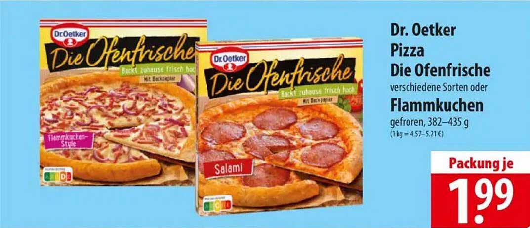 Dr. Oetker Pizza Die Ofenfrische verschiedene Sorten oder Flammkuchen gefroren, 382–435 g
