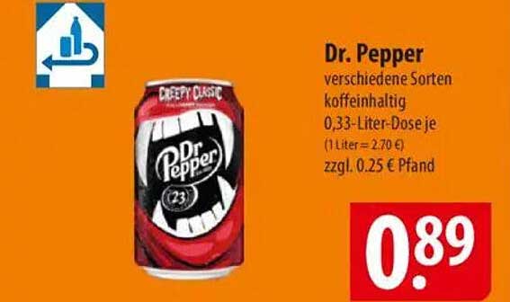 Dr. Pepper verschiedene Sorten koffeinhaltig 0,33-Liter-Dose je