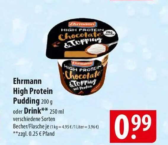 Ehrmann High Protein Pudding 200 g oder Drink 250 ml verschiedene Sorten