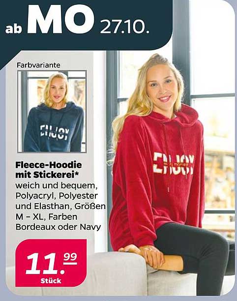 Fleece-Hoodie mit Stickerei