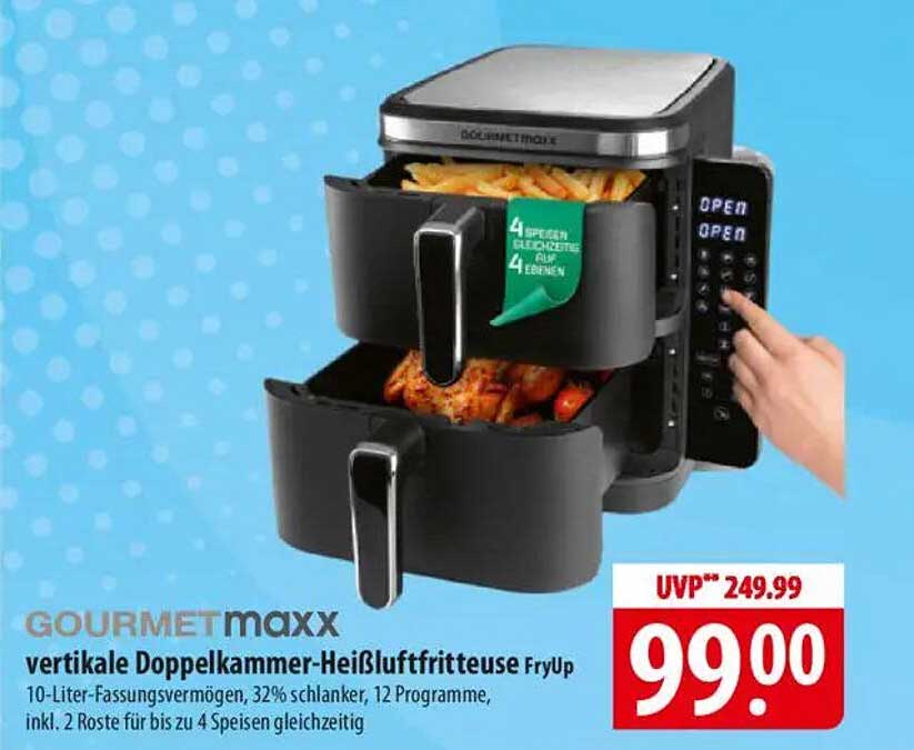 GOURMETmaxx vertikale Doppelkammer-Heißluftfritteuse FryUp