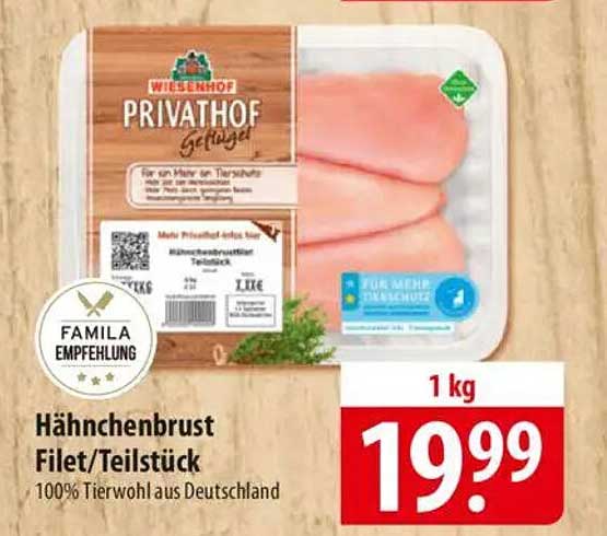 Hähnchenbrust Filet/Teilstück 1 kg – Wiesenhof Privathof Geflügel