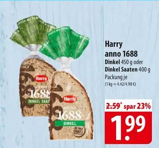 Harry anno 1688 Dinkel 450 g oder Dinkel Saaten 400 g Packung je