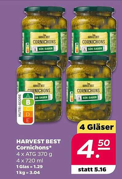 HARVEST BEST Cornichons 4 x ATG 370 g