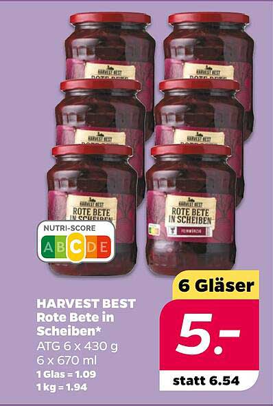 HARVEST BEST Rote Bete in Scheiben - 6 Gläser