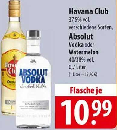 Havana Club und Absolut Vodka - Flasche je 10,99 €