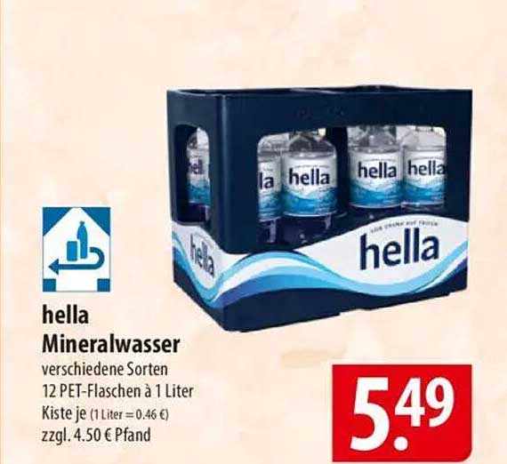 hella Mineralwasser 12 PET-Flaschen à 1 Liter