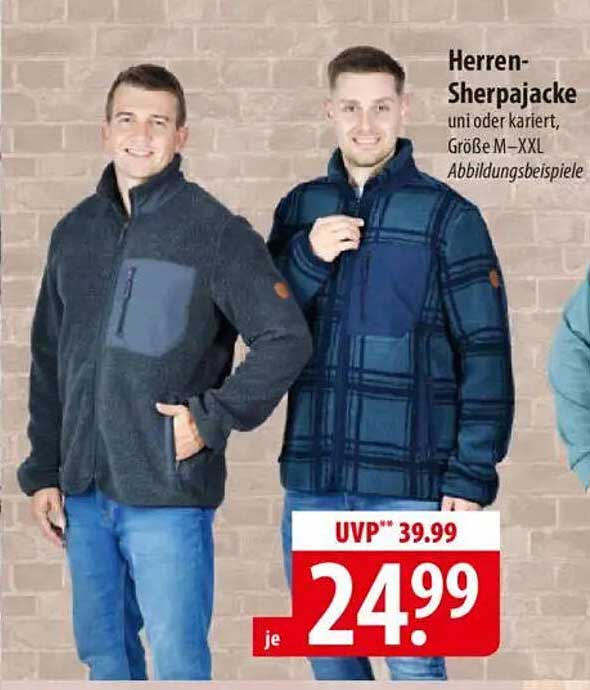 Herren-Sherpajacke uni oder kariert, Größe M–XXL