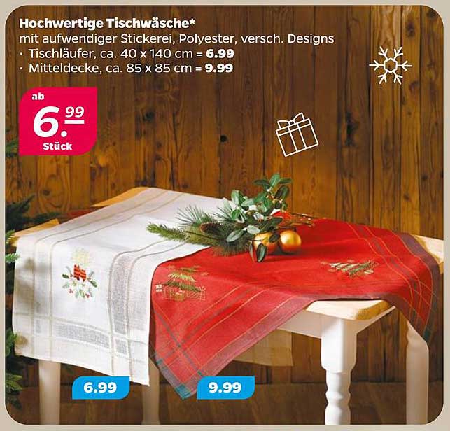 Hochwertige Tischwäsche mit aufwendiger Stickerei, Polyester, versch. Designs
