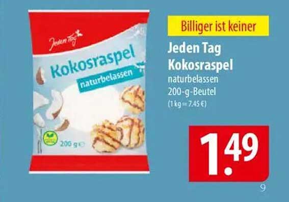 Jeden Tag Kokosraspel naturbelassen 200-g-Beutel