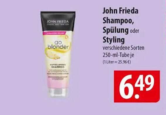 John Frieda Shampoo, Spülung oder Styling verschiedene Sorten 250-ml-Tube je
