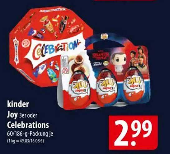 kinder Joy 3er oder Celebrations 60/186-g-Packung