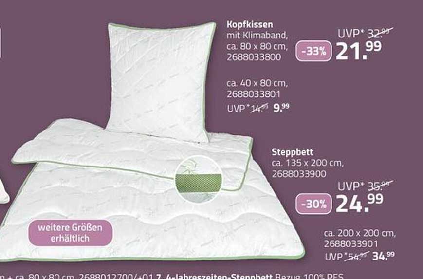 Kopfkissen mit Klimaband und Steppbett
