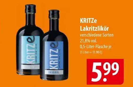 KRITZe Lakritzlikör verschiedene Sorten 21,8% vol 0,5-Liter-Flasche je