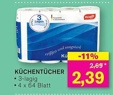 KÜCHENTÜCHER - 3-lagig, 4 x 64 Blatt