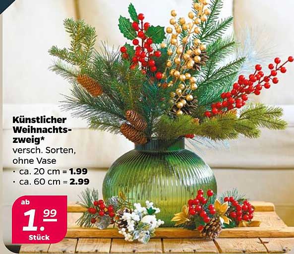 Künstlicher Weihnachtszweig – versch. Sorten, ohne Vase