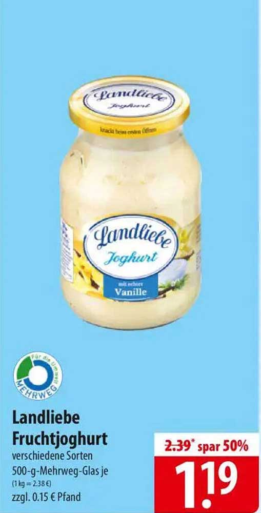 Landliebe Fruchtjoghurt verschiedene Sorten 500-g-Mehrweg-Glas je