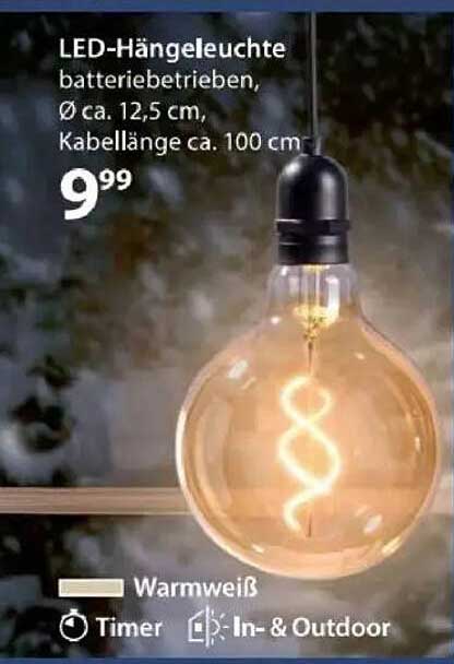 LED-Hängeleuchte batteriebetrieben, Ø ca. 12,5 cm, Kabellänge ca. 100 cm