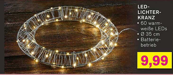 LED-Lichterkranz 35 cm mit 60 warm-weißen LEDs
