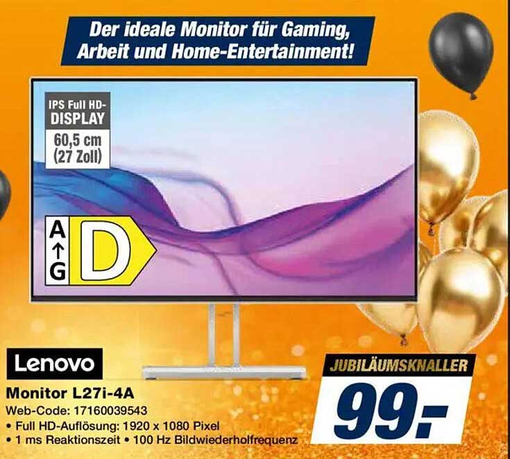 Lenovo Monitor L27i-4A - Der ideale Monitor für Gaming, Arbeit und Home-Entertainment!