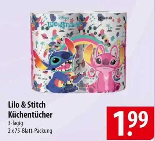Lilo & Stitch Küchentücher - 3-lagig, 2 x 75-Blatt-Packung