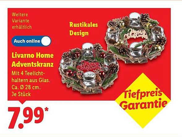 Livarno Home Adventskranz mit 4 Teelichthaltern aus Glas