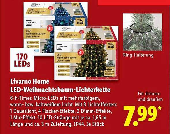 Livorno Home LED-Weihnachtsbaum-Lichterkette mit 170 LEDs