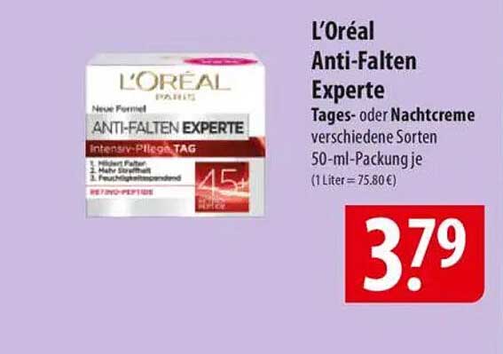 L’Oréal Anti-Falten Experte Tages- oder Nachtcreme