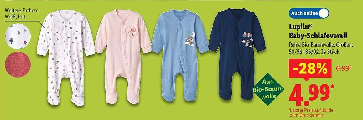 Lupilu® Baby-Schlafoverall aus reiner Bio-Baumwolle