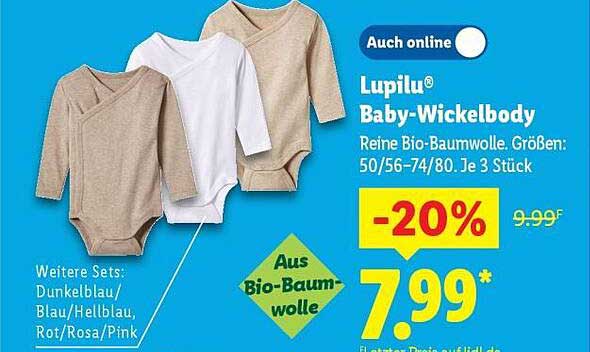 Lupilu® Baby-Wickelbody – Reine Bio-Baumwolle im Dreierpack