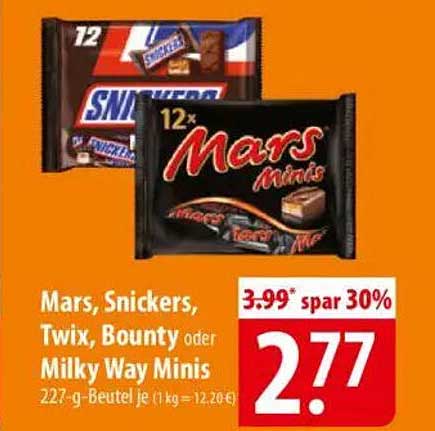 Mars, Snickers, Twix, Bounty oder Milky Way Minis 12er Pack