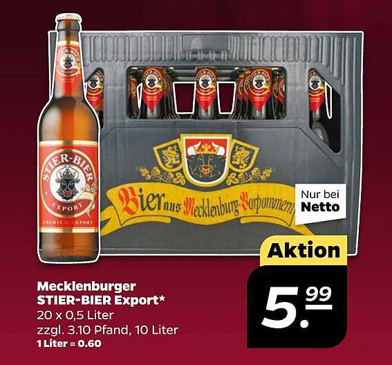 Mecklenburger STIER-BIER Export* 20 x 0,5 Liter
