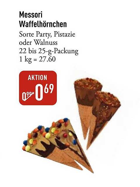 Messori Waffelhörnchen - Sorte Party, Pistazie oder Walnuss